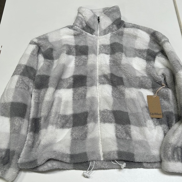 Up West New Zip Women’s Jacket Grey Check - Picture 2 of 6